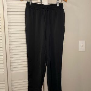 BLACK SATIN JOGGERS WITH TIE WAIST